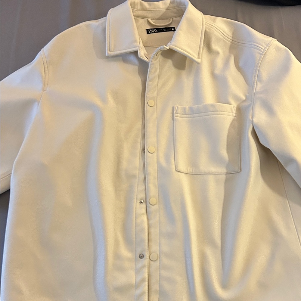 Zara Men's Off-White Button Down Shirt-Jacket